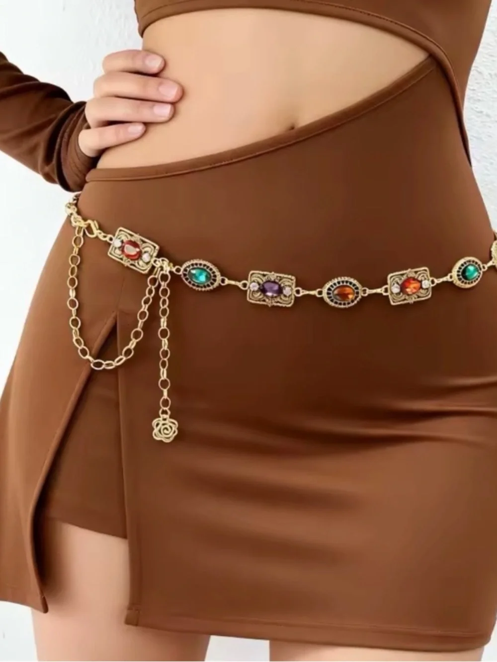 Retro Antique Gold Gemstone Waist Chain Belt